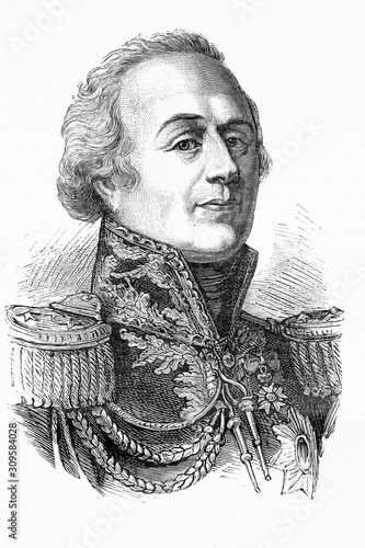 Louis Marie Jacques Amalric, comte de Narbonne-Lara. French nobleman, soldier and diplomat. Born 1755, died 1813. Antique illustration. 1890.