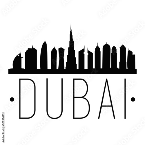 Dubai United Arab Emirates. City Skyline. Silhouette City. Design Vector. Famous Monuments.