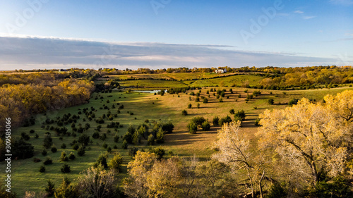 Sunrise over a rural countryside in Nebraska during autumn