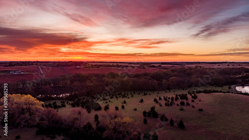 Sunrise over a rural countryside in Nebraska during autumn