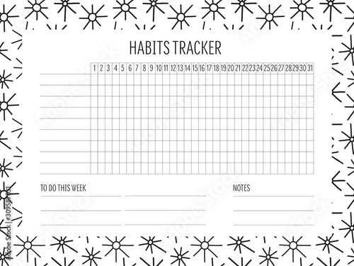 Habit tracker blank with Hand drawn doodle texture