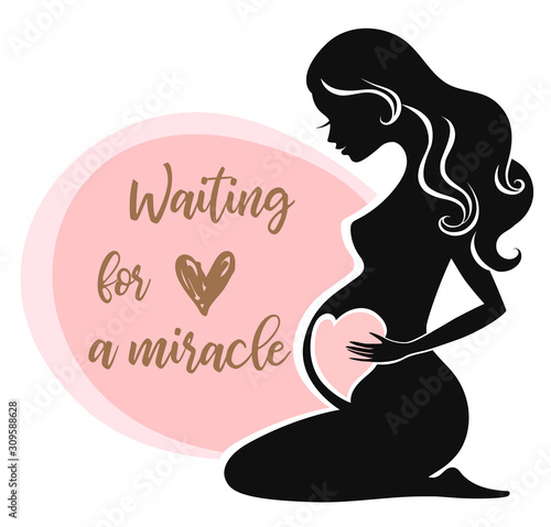 Beautiful Pregnant woman silhouette isolated on white background. Vector illustration
