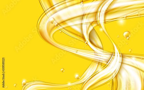 Yellow golden flowing liquid vector abstract background