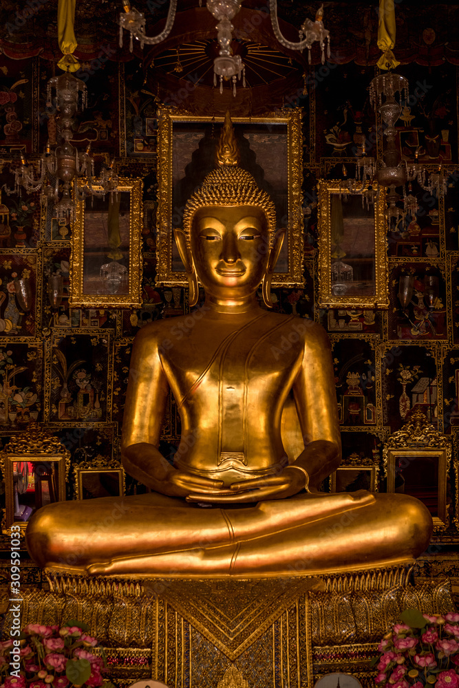 The Buddha statue in the main hall of Wat Ratcha Orasaram or Wat Ratcha Orasaram Ratchaworawihan or Wat Ratcha Orot Bang Khun Thian, Chom Thong, Bangkok, Thailand
