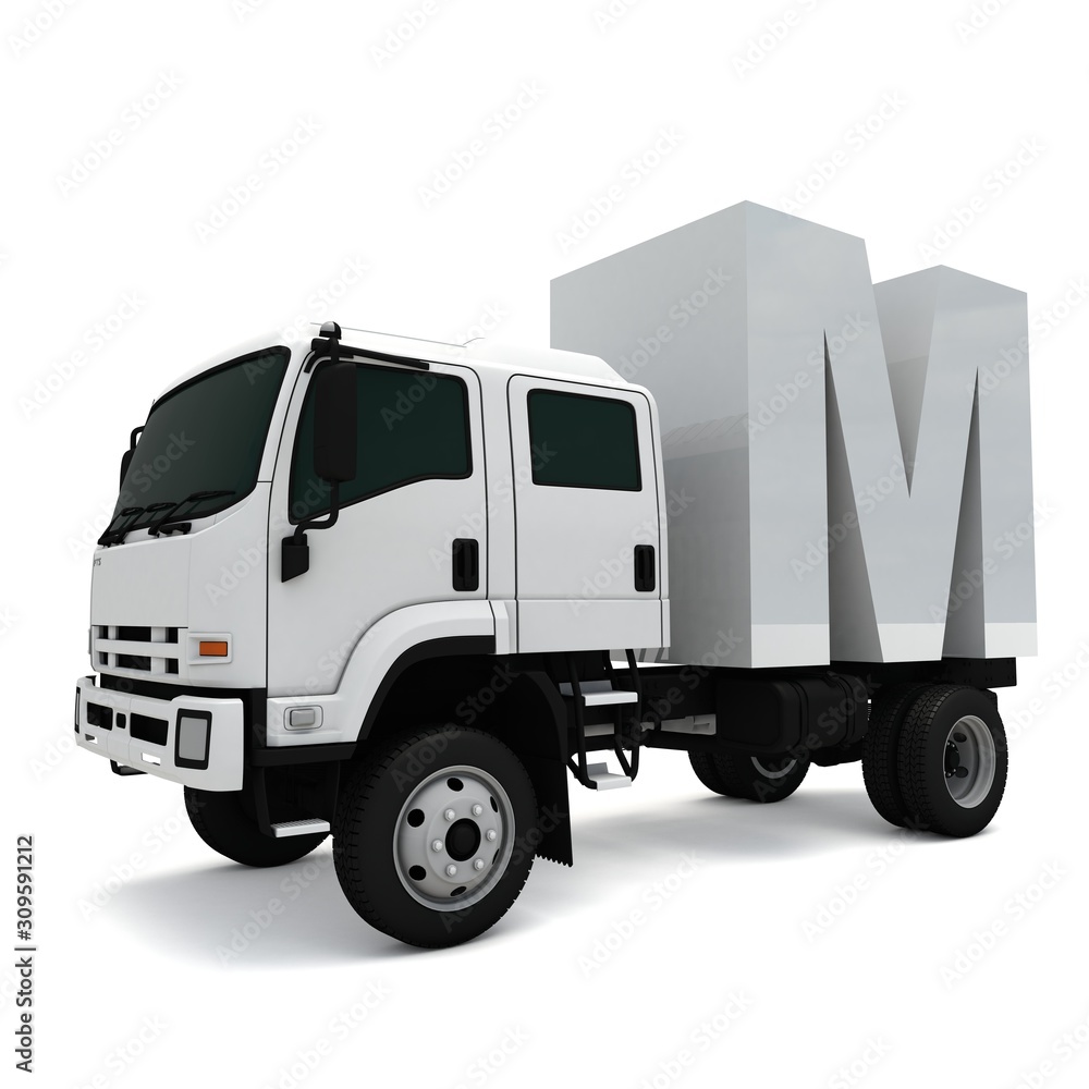 3D illustration of truck with letter M