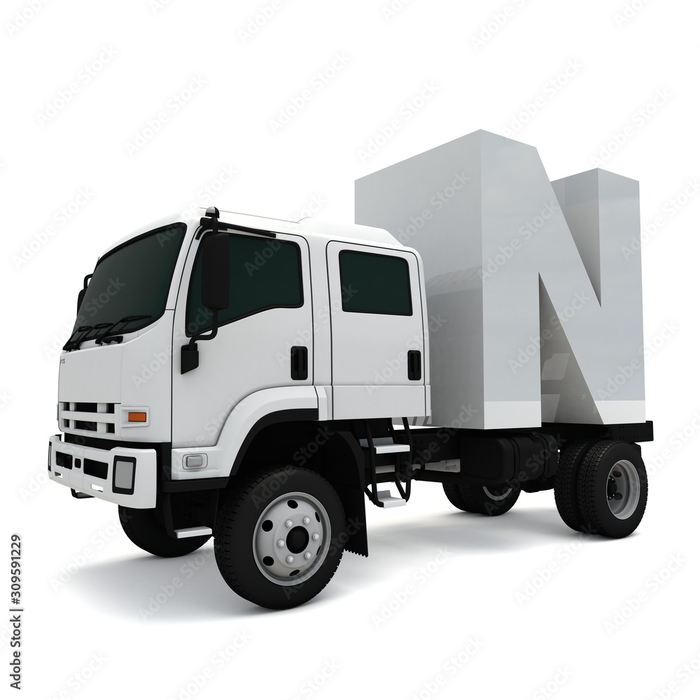 3D illustration of truck with letter N