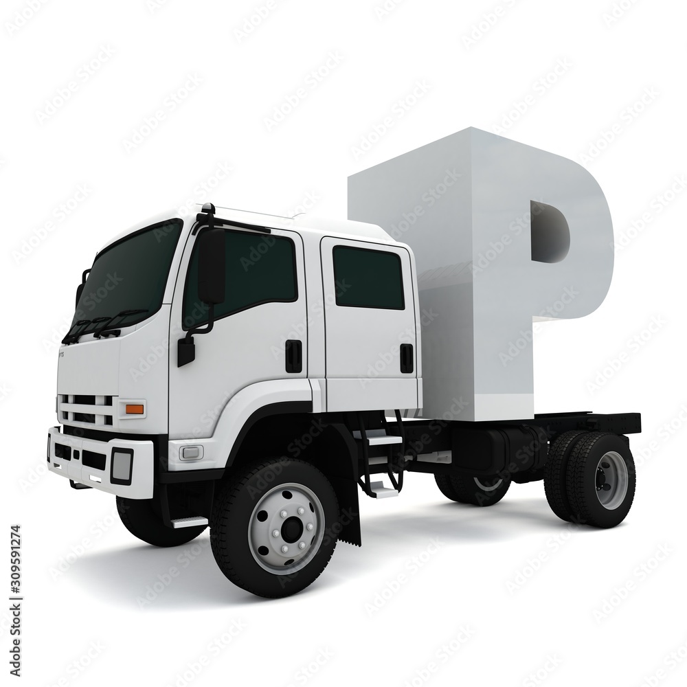 3D illustration of truck with letter P
