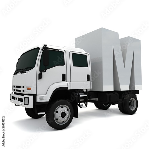 3D illustration of truck with letter M