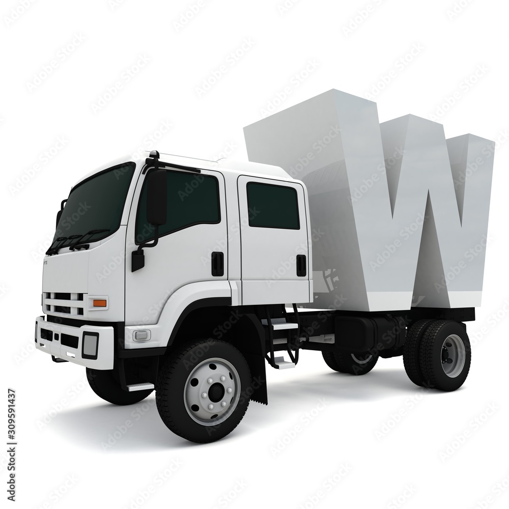 3D illustration of truck with letter W