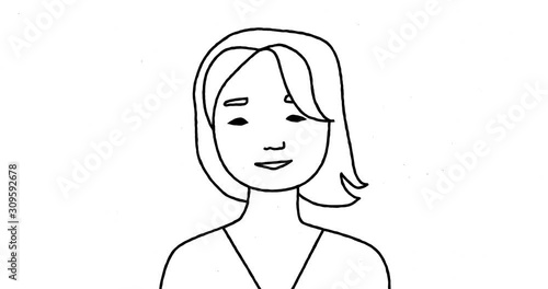 2D animated portrait of a young women and men talking. Services, provide information or blog. photo