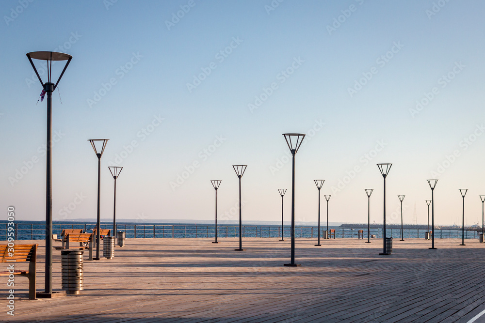 Lanterns on the promenade of Molos in Limassol