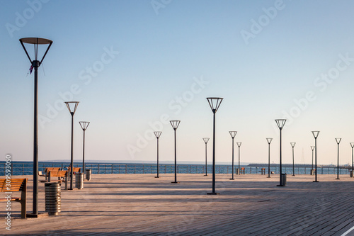 Lanterns on the promenade of Molos in Limassol