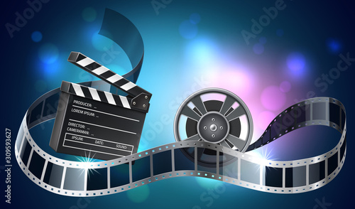 Vector 3d film reel or bobbin with filmstripe