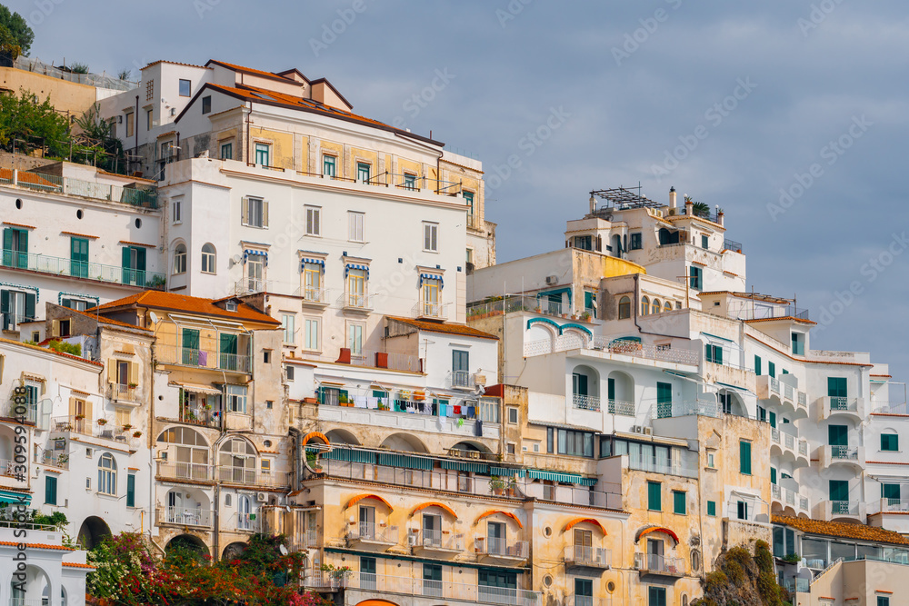 Beautiful colorful houses in Amalfi. Amalfi coast.