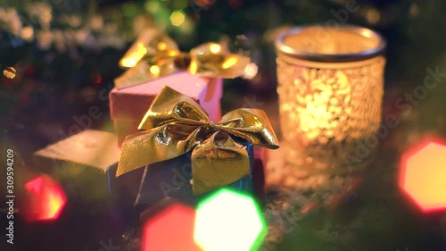 small Christmas gifts and christmas bokeh