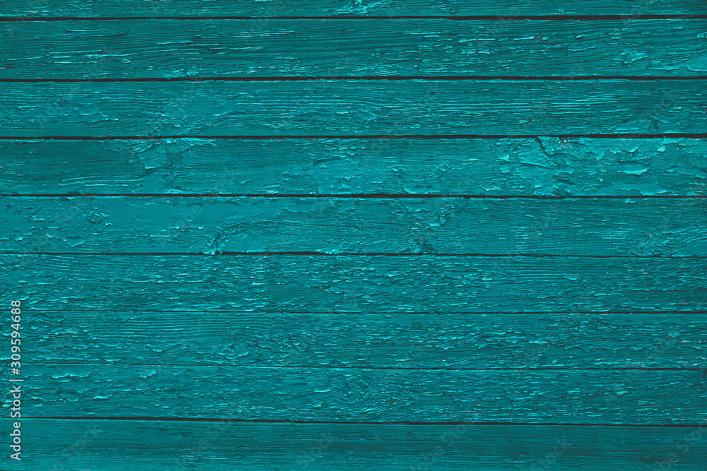 Green old wooden texture background. Scratched weathered blue wooden wall with peeled off paint close up. Horizontal wooden boards. Copy space Green old wooden texture background. Scratched weathered blue wooden wall with peeled off paint close up. Horizontal wooden boards. Copy space