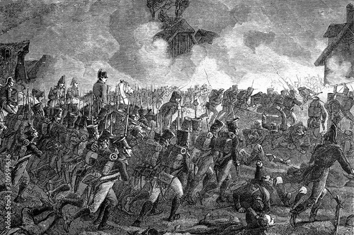 Battle of Larothiere. 1first February 1814. Napoleonic wars. Antique illustration. 1890.