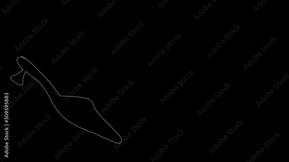 Self drawing of women's shoe. Concept of fashion, beauty, elegance. Animation. Sketch line art on black background. Copy space. Black and golden colors. Self drawing of women's shoe. Concept of fashion, beauty, elegance. Animation. Sketch line art on black background. Copy space. Black and golden colors.