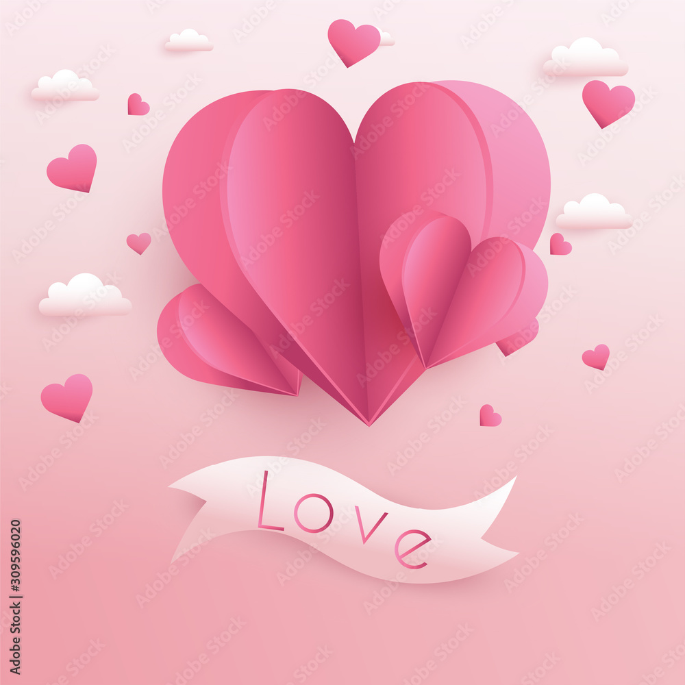 Valentine's Day background with paper cut hearts.