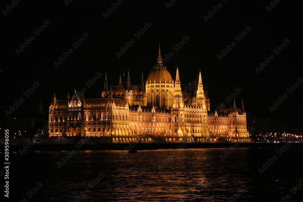Fototapeta premium ブダペスト ドナウ川と国会議事堂の夜景