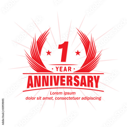 1 year logo design template. 1st anniversary vector and illustration.