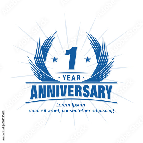 1 year logo design template. 1st anniversary vector and illustration.