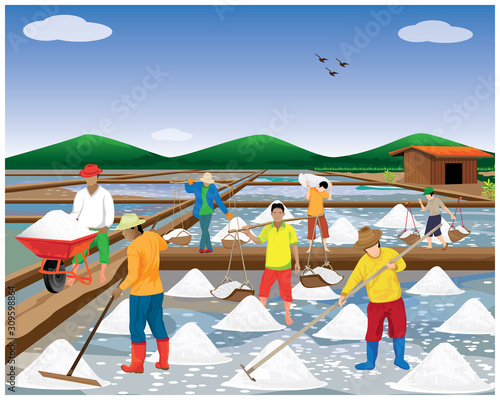 agriculturist work in saline field vector design