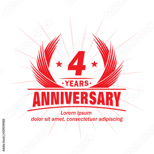 4 years logo design template. 4th anniversary vector and illustration.
