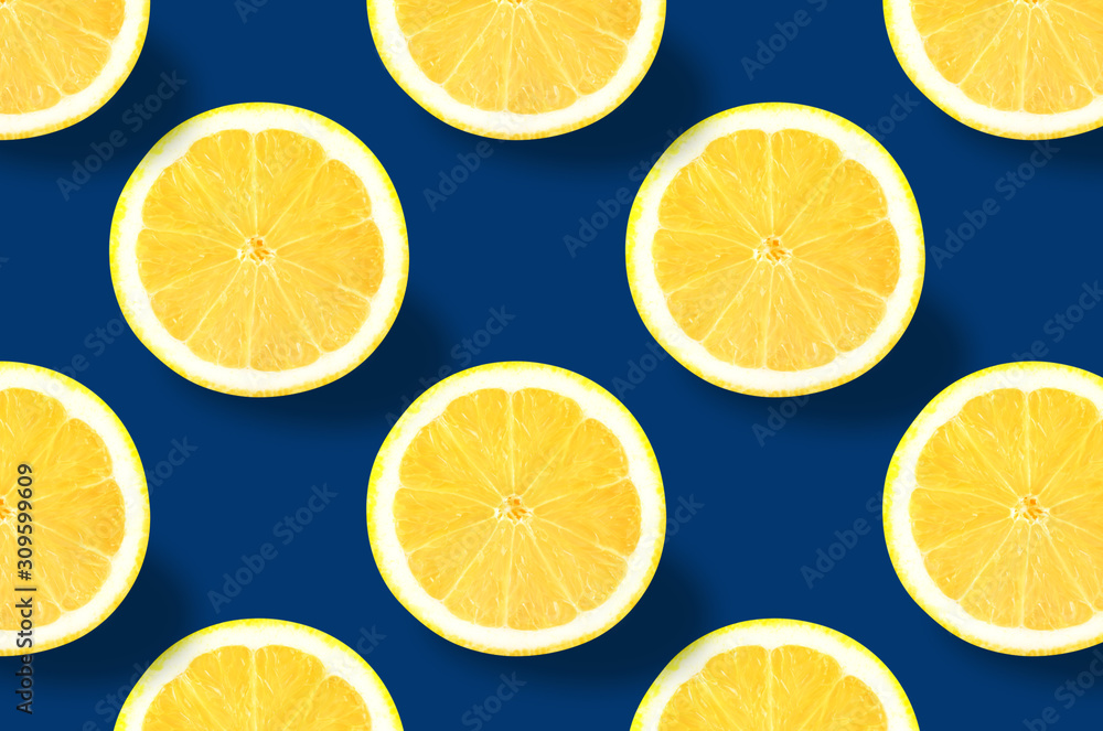 Vivid fruit pattern of fresh citrius on colourful background