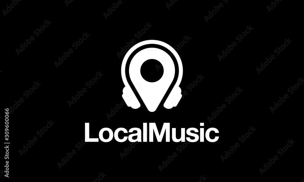 black local music or map pin location with head phone logo design concept black local music or map pin location with head phone logo design concept
