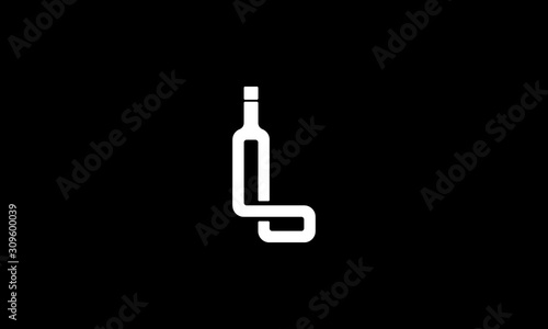 illustration logo from letter L with wine bottle logo design concept