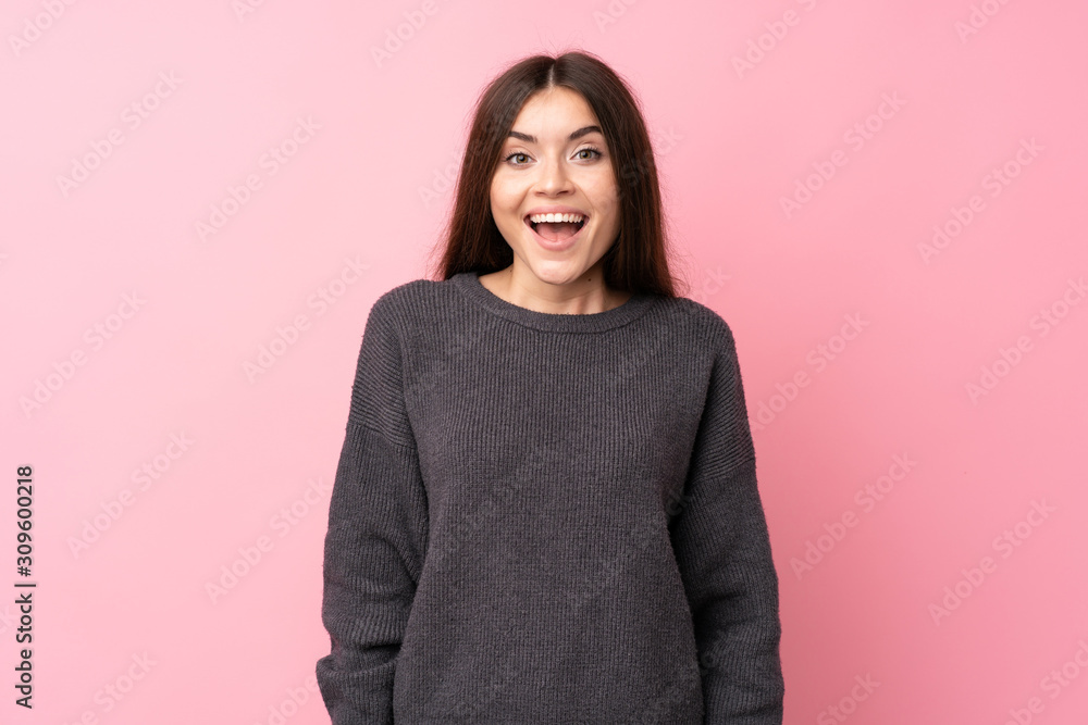Young woman over isolated pink background with surprise facial expression Young woman over isolated pink background with surprise facial expression