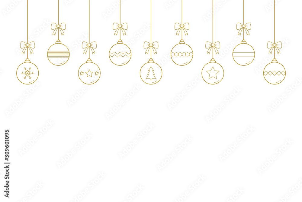 Hanging Christmas balls on background with copyspace. Festive ornament. Vector Hanging Christmas balls on background with copyspace. Festive ornament. Vector