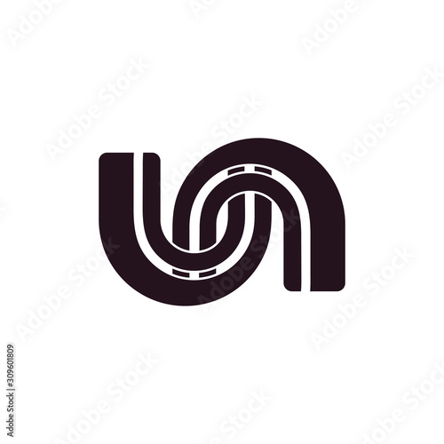 letter un stripes linked logo vector