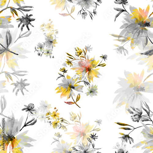Watercolor seamless pattern. Illustration. Flowers