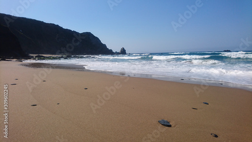 Playa del Picon, Asturias, view on the cliffs, beach and ocean in the north of Spain