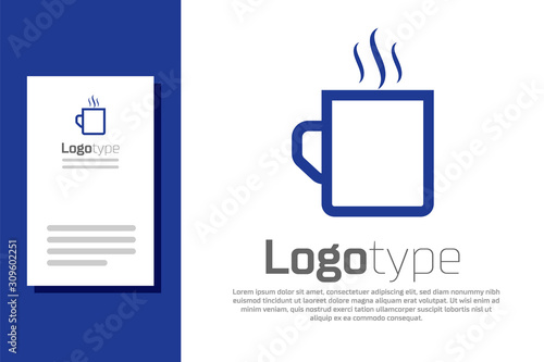 Blue Coffee cup flat icon isolated on white background. Tea cup. Hot drink coffee. Logo design template element. Vector Illustration