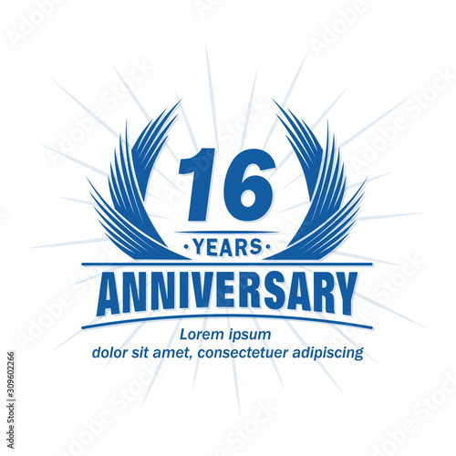 16 years logo design template. 16th anniversary vector and illustration.