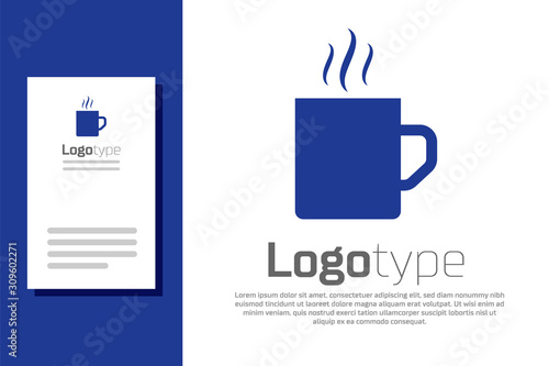 Blue Coffee cup flat icon isolated on white background. Tea cup. Hot drink coffee. Logo design template element. Vector Illustration