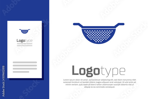 Blue Kitchen colander icon isolated on white background. Cooking utensil. Cutlery sign. Logo design template element. Vector Illustration