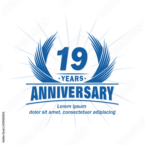 19 years logo design template. 19th anniversary vector and illustration.
