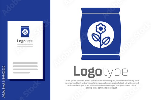 Blue Fertilizer bag icon isolated on white background. Logo design template element. Vector Illustration