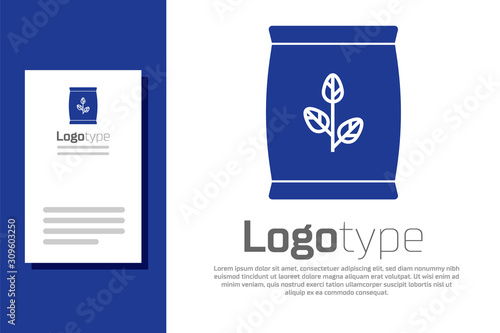 Blue Fertilizer bag icon isolated on white background. Logo design template element. Vector Illustration