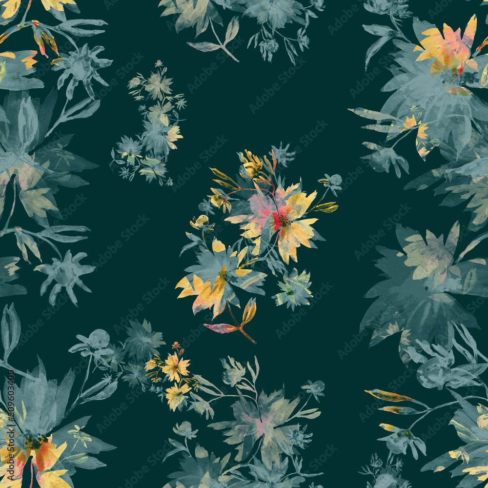 Obraz premium Watercolor seamless pattern. Illustration. Flowers