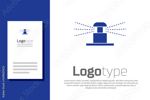 Blue Automatic irrigation sprinklers icon isolated on white background. Watering equipment. Garden element. Spray gun icon. Logo design template element. Vector Illustration