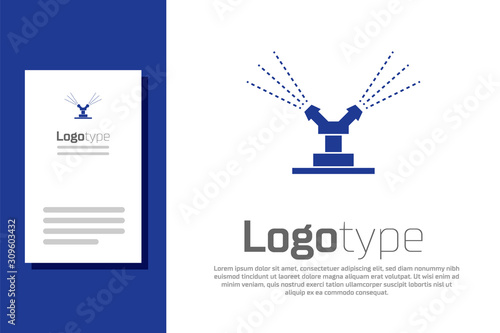 Blue Automatic irrigation sprinklers icon isolated on white background. Watering equipment. Garden element. Spray gun icon. Logo design template element. Vector Illustration
