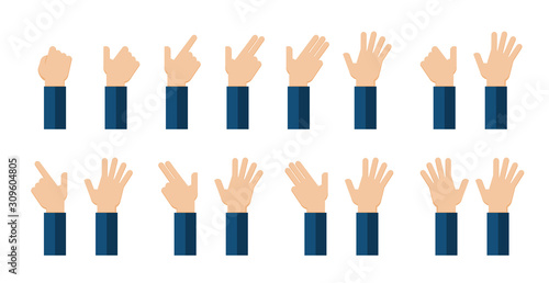 Icon set hands with fingers. Up to ten on the fingers for counting education.