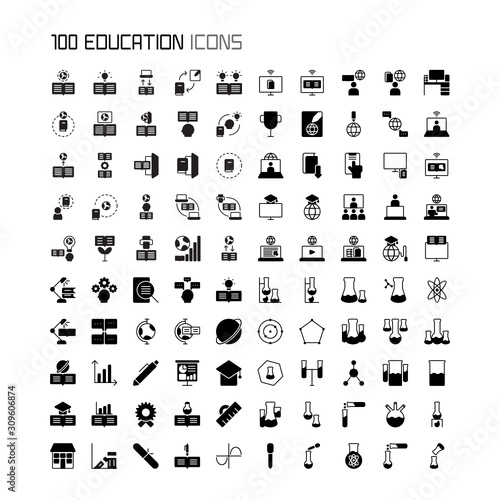 Set of Education, Study, Online Learning glyph style icon - vector