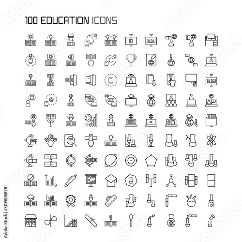 Set of Education, Study, Online Learning outline style icon - vector