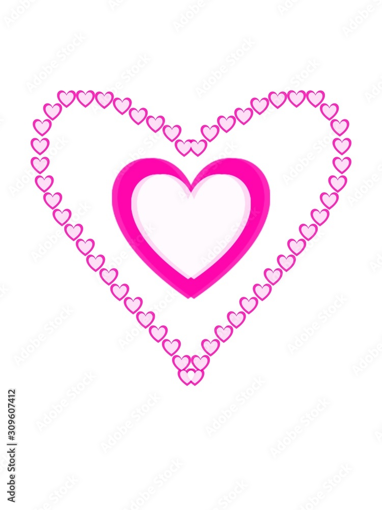 Frame in the shape of a pink heart. Free space, heart on a white background, handmade symmetrical lines for invitation card for the holiday. Label, packaging, wrapping paper, scrapbooking paper.